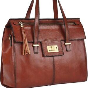 Banuce Full Grain Italian Leather  Satchel Handbags with Tassel